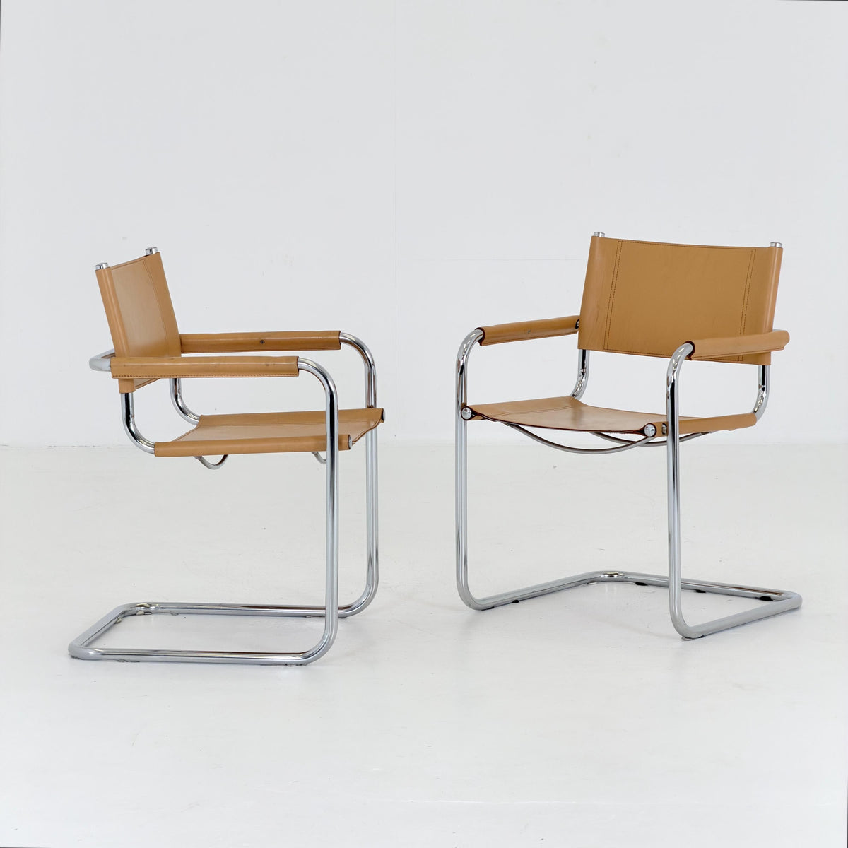set of 6 Mid century Bauhaus Leather b34 armchairs by Mart Stam & Marcel Breuer for Fasem, Italy 1985