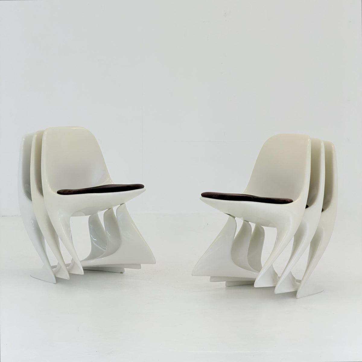 Set of 6 space age chairs model 200 by Alexander Begge for Casala original brown fabric upholstery 1970s Germany