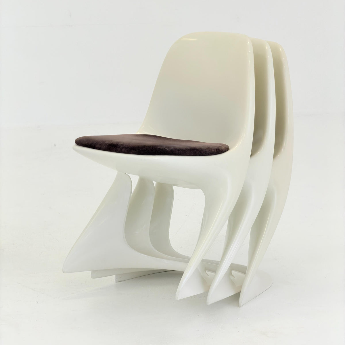 Set of 6 space age chairs model 200 by Alexander Begge for Casala original brown fabric upholstery 1970s Germany