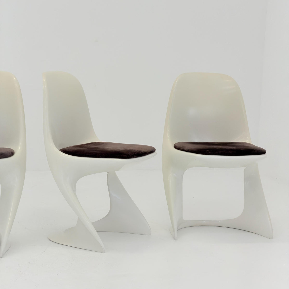 Set of 6 space age chairs model 200 by Alexander Begge for Casala original brown fabric upholstery 1970s Germany