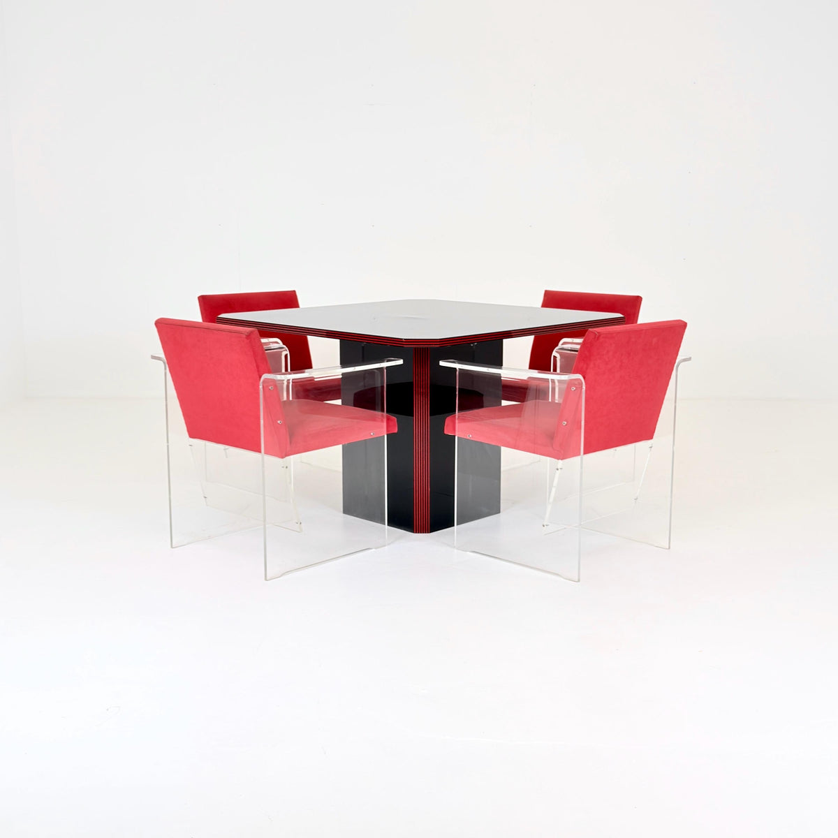 Rare Italian Postmodern Dining Set – Table & 4 Plexiglass Armchairs Italy 1980s