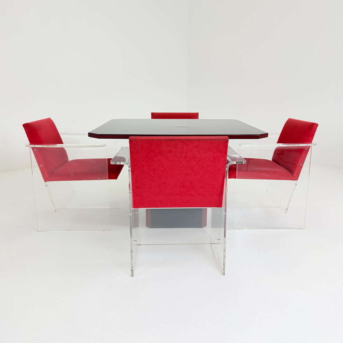 Rare Italian Postmodern Dining Set – Table & 4 Plexiglass Armchairs Italy 1980s