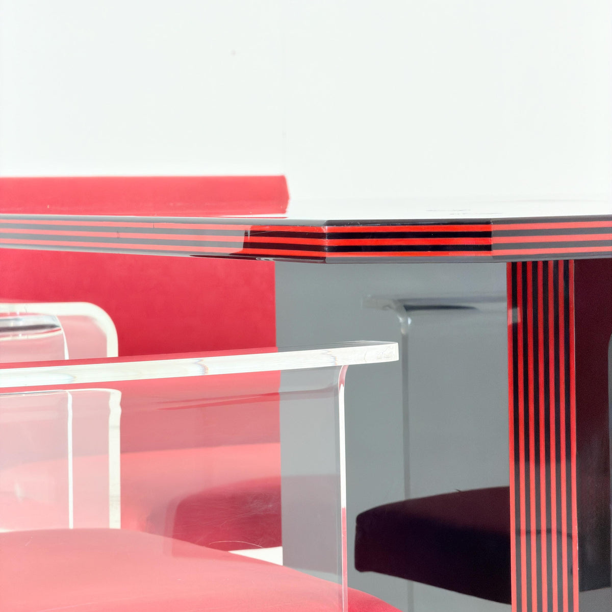 Rare Italian Postmodern Dining Set – Table & 4 Plexiglass Armchairs Italy 1980s