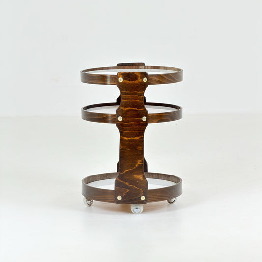 Mid-Century 3-Tier Round Wooden Serving Trolley | 1970s German Bar Cart | Vintage Side Table | Space Age Drinks Cart