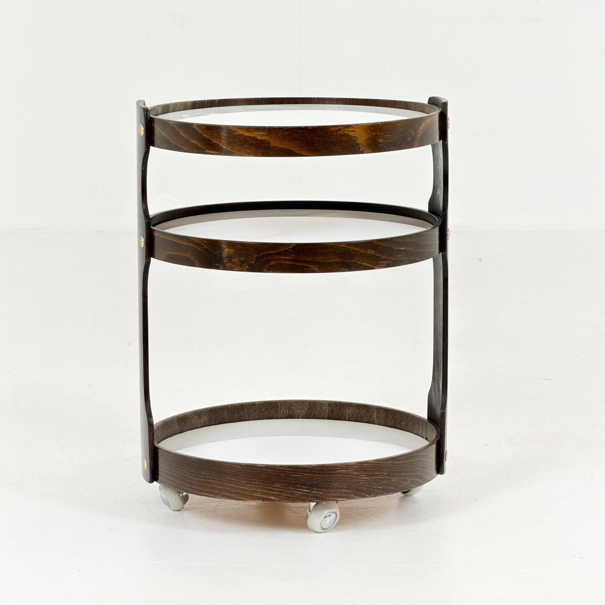 Mid-Century 3-Tier Round Wooden Serving Trolley | 1970s German Bar Cart | Vintage Side Table | Space Age Drinks Cart