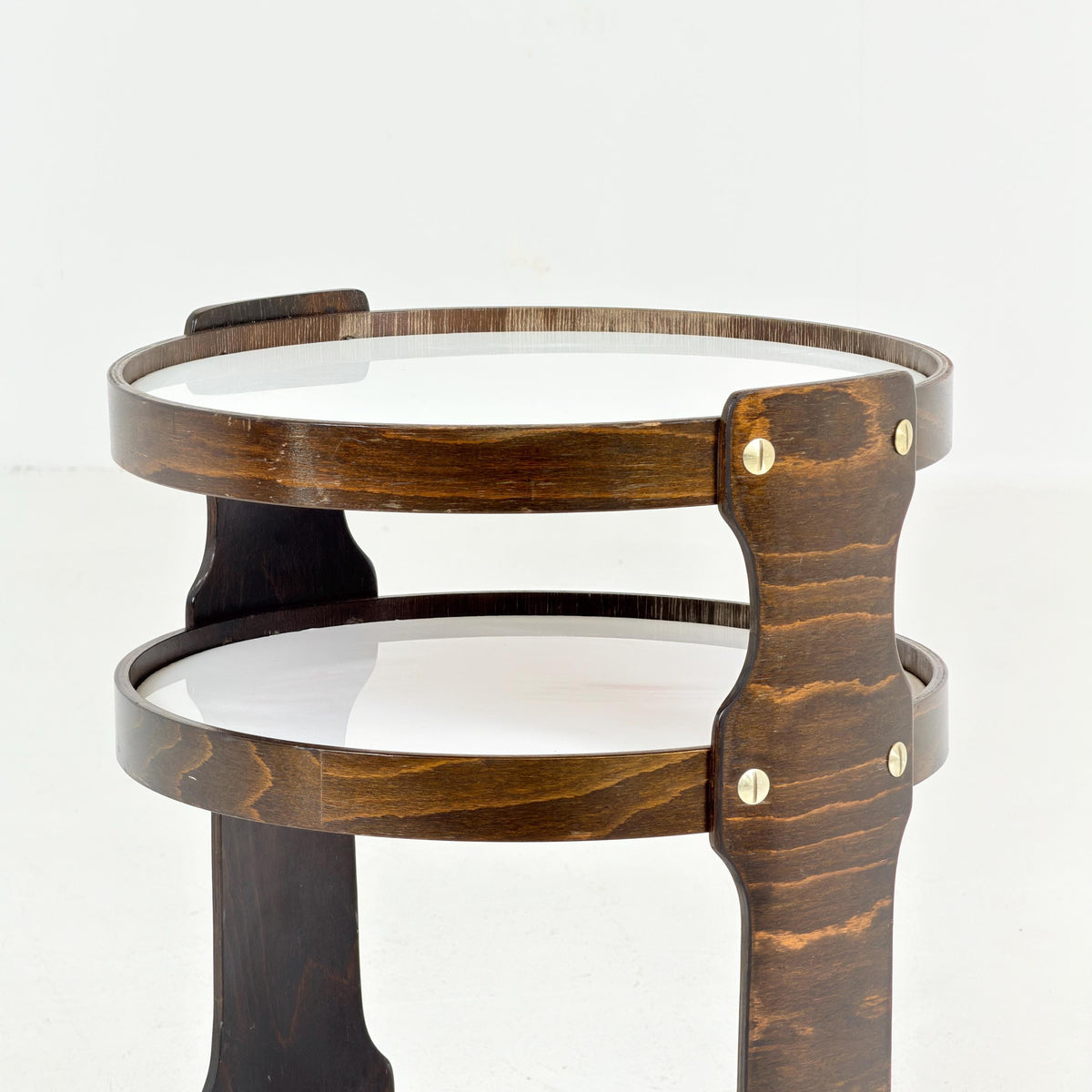 Mid-Century 3-Tier Round Wooden Serving Trolley | 1970s German Bar Cart | Vintage Side Table | Space Age Drinks Cart