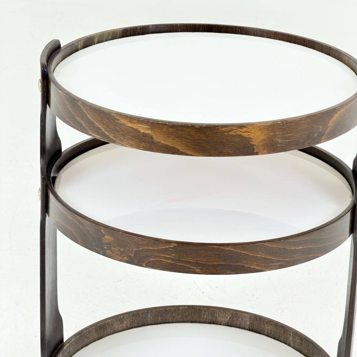 Mid-Century 3-Tier Round Wooden Serving Trolley | 1970s German Bar Cart | Vintage Side Table | Space Age Drinks Cart