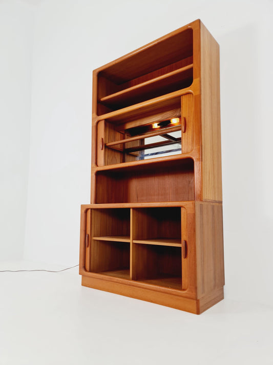 Vintage Dyrlund Danish Teak Wall Unit /Bar Cabinet with Lighting Tambour Doors 1980s