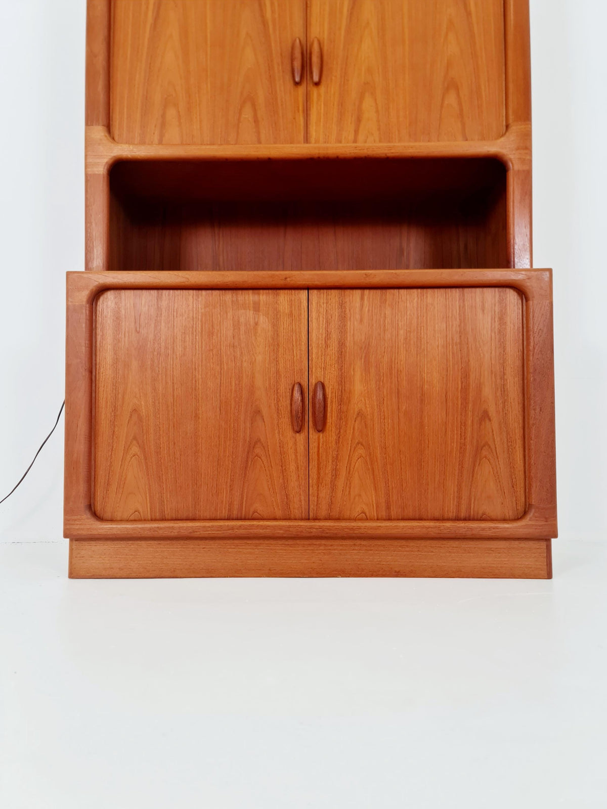 Vintage Dyrlund Danish Teak Wall Unit /Bar Cabinet with Lighting Tambour Doors 1980s