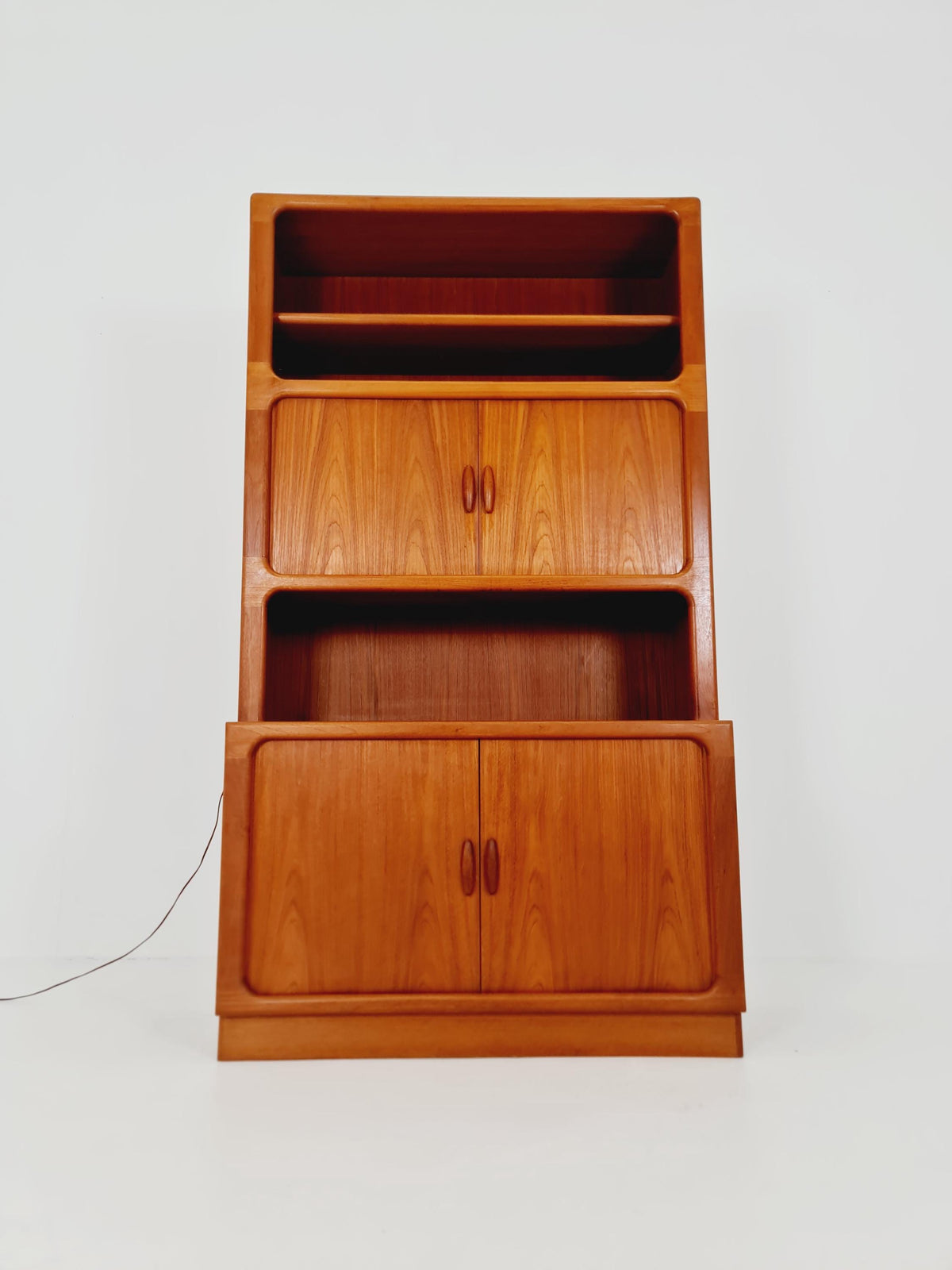 Vintage Dyrlund Danish Teak Wall Unit /Bar Cabinet with Lighting Tambour Doors 1980s