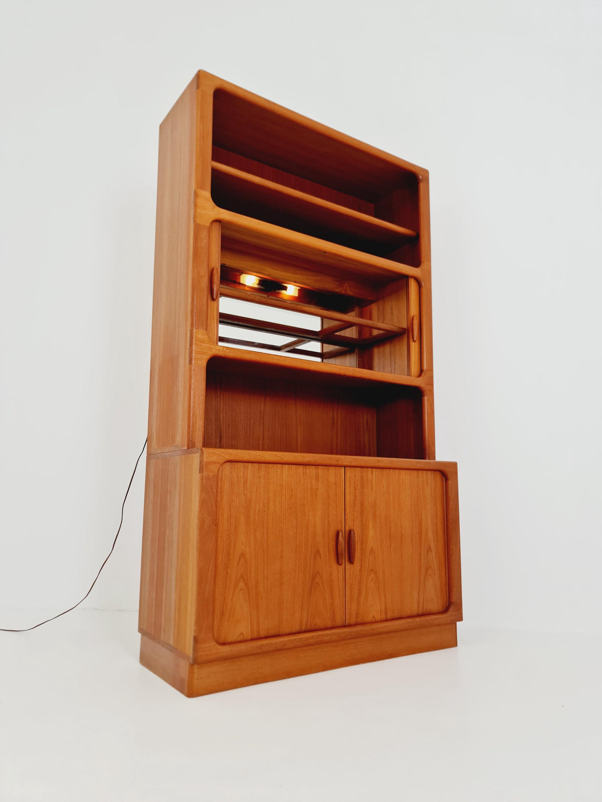 Vintage Dyrlund Danish Teak Wall Unit /Bar Cabinet with Lighting Tambour Doors 1980s