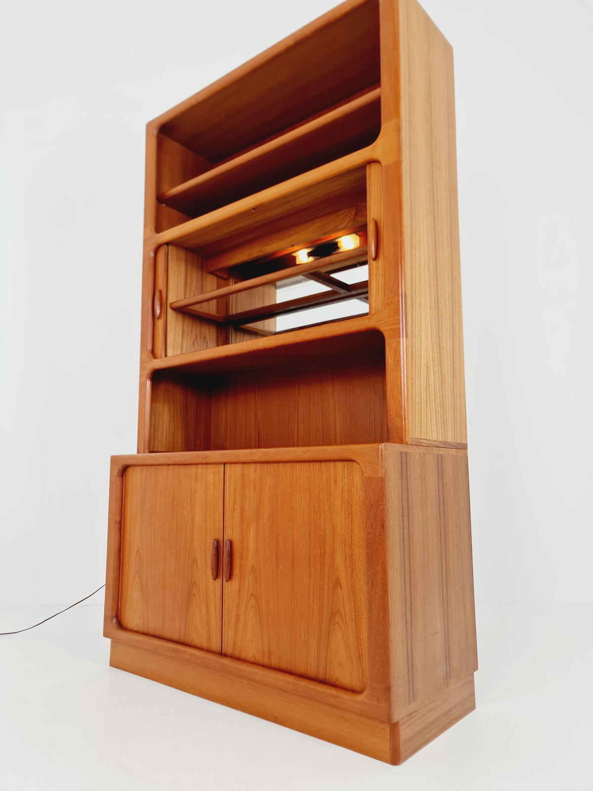 Vintage Dyrlund Danish Teak Wall Unit /Bar Cabinet with Lighting Tambour Doors 1980s