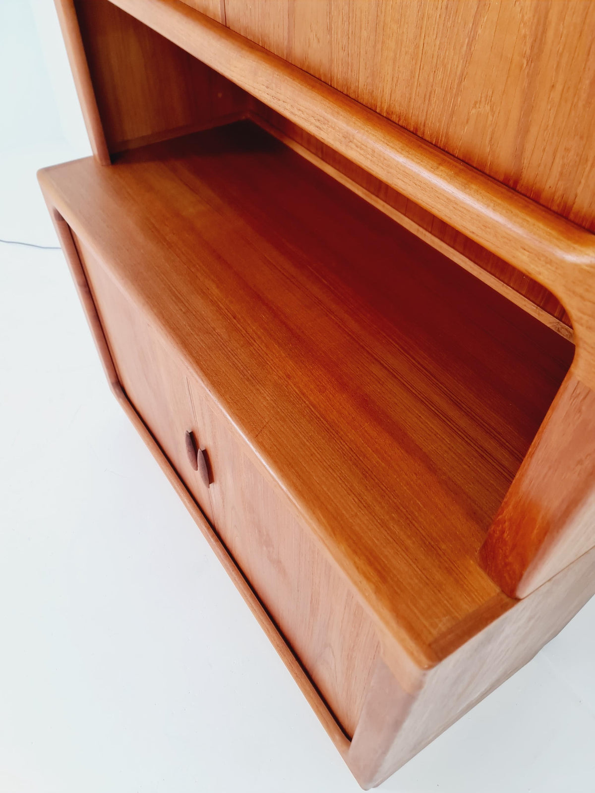 Vintage Dyrlund Danish Teak Wall Unit /Bar Cabinet with Lighting Tambour Doors 1980s