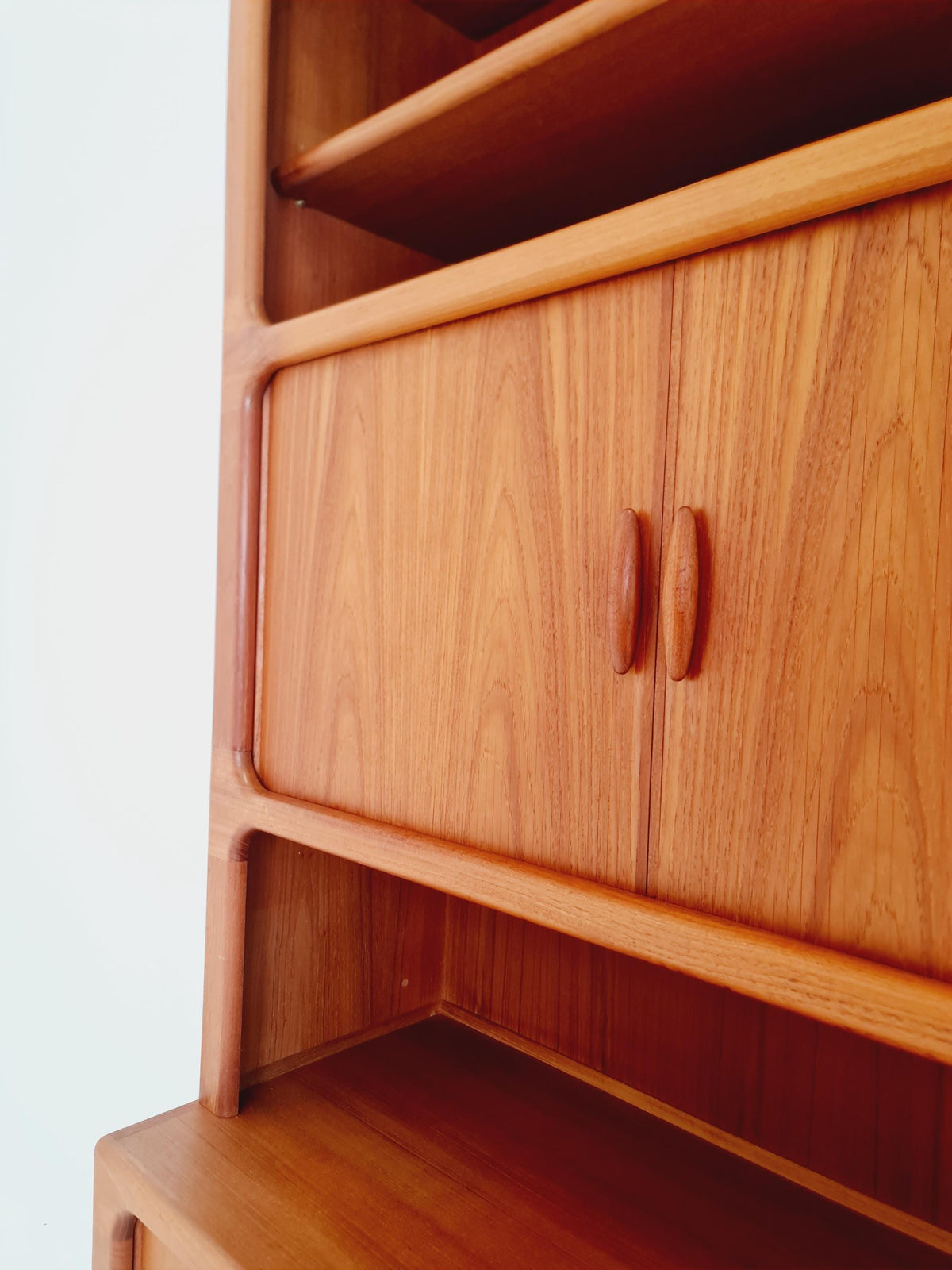 Vintage Dyrlund Danish Teak Wall Unit /Bar Cabinet with Lighting Tambour Doors 1980s