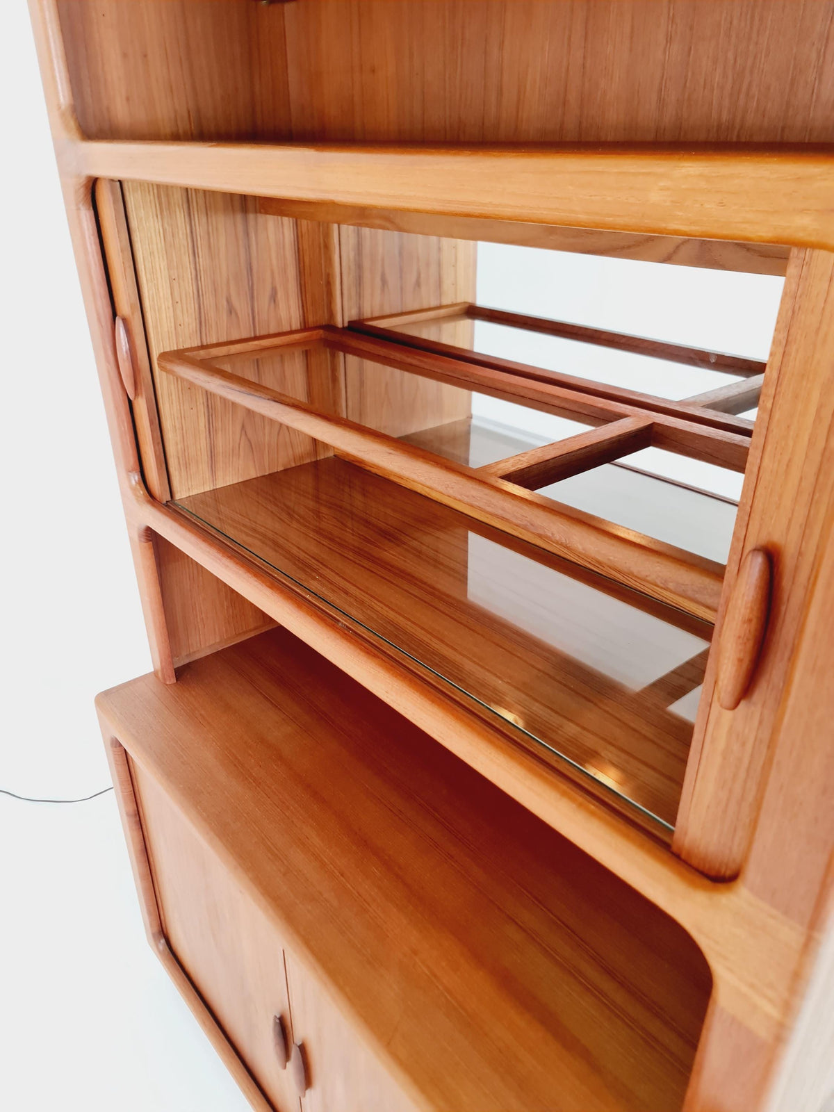 Vintage Dyrlund Danish Teak Wall Unit /Bar Cabinet with Lighting Tambour Doors 1980s
