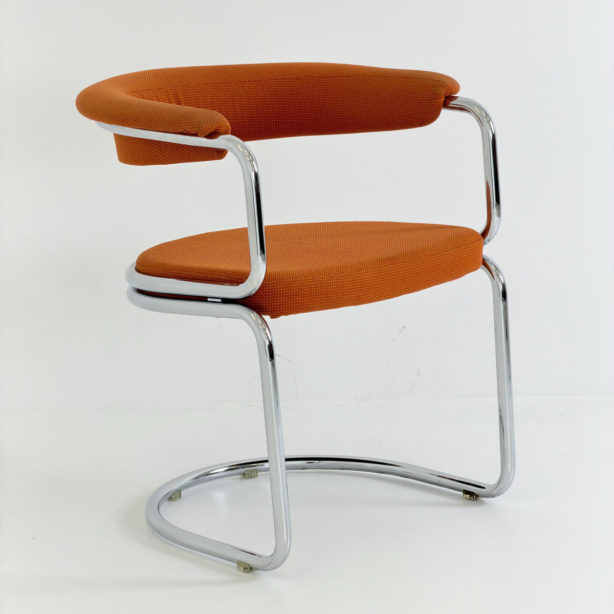 Mid Century Bauhaus orange fabric Dining armchair by Giotto Stoppino, Italy, 1970s