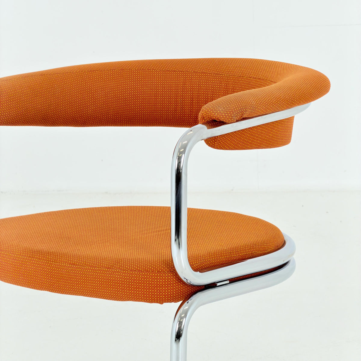 Mid Century Bauhaus orange fabric Dining armchair by Giotto Stoppino, Italy, 1970s