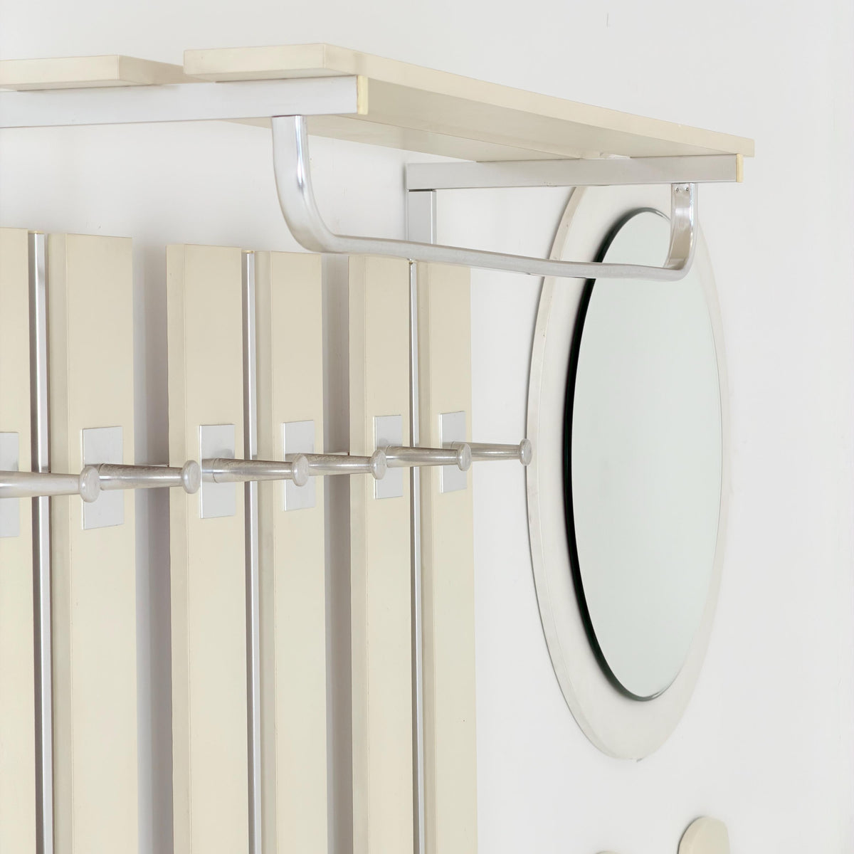 Mid Century Wall Wardrobe & Mirror Set, Entryway Coat Rack, Chrome - White Wood, Vintage Hallway Set, Umbrella Stand 1970s Germany