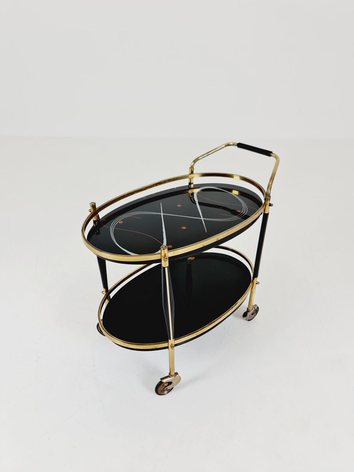 Rare Vintage Italian mid century trolley bar cart in Brass 1950s