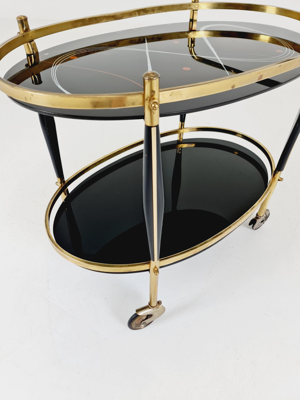 Rare Vintage Italian mid century trolley bar cart in Brass 1950s