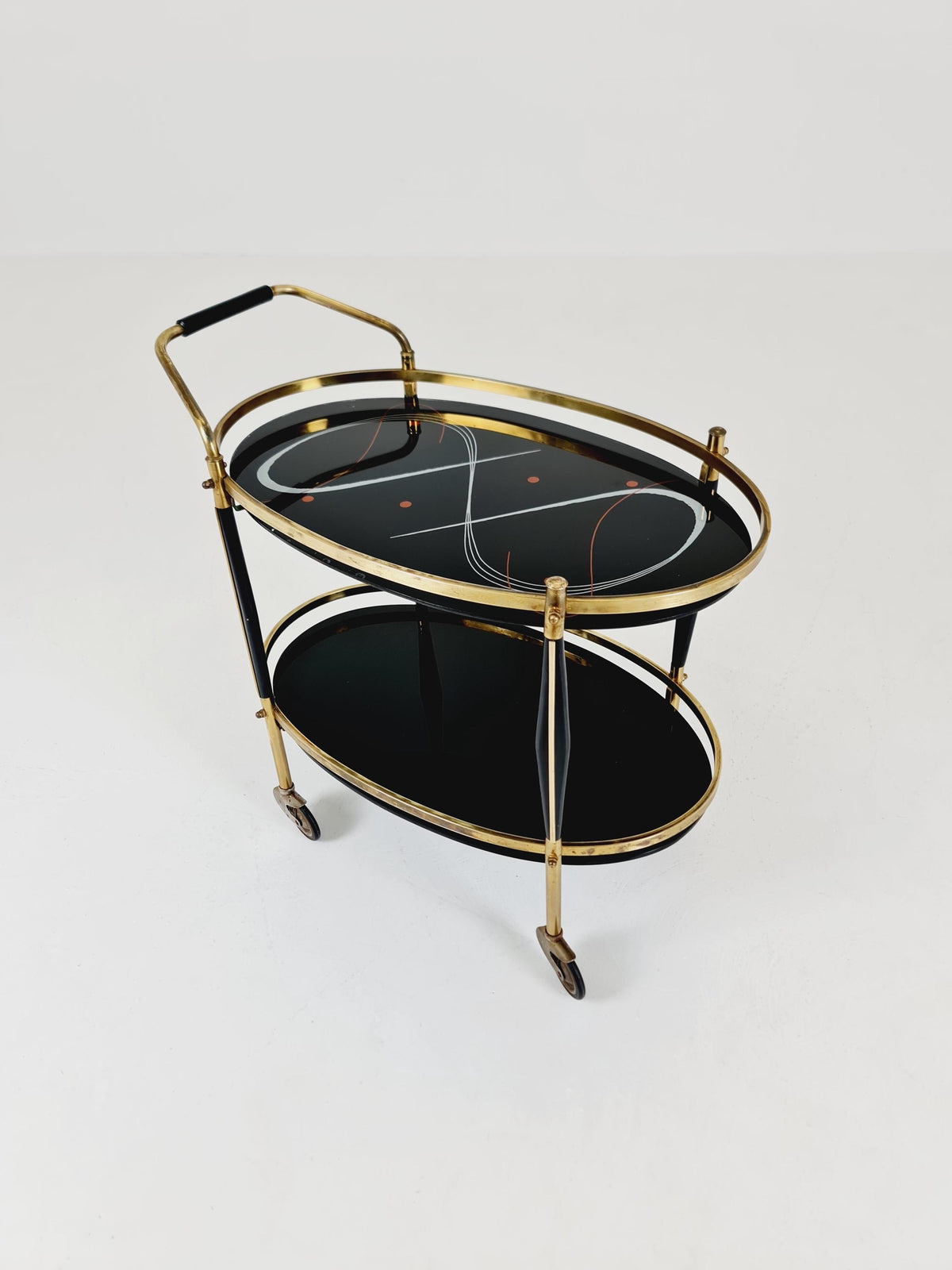 Rare Vintage Italian mid century trolley bar cart in Brass 1950s