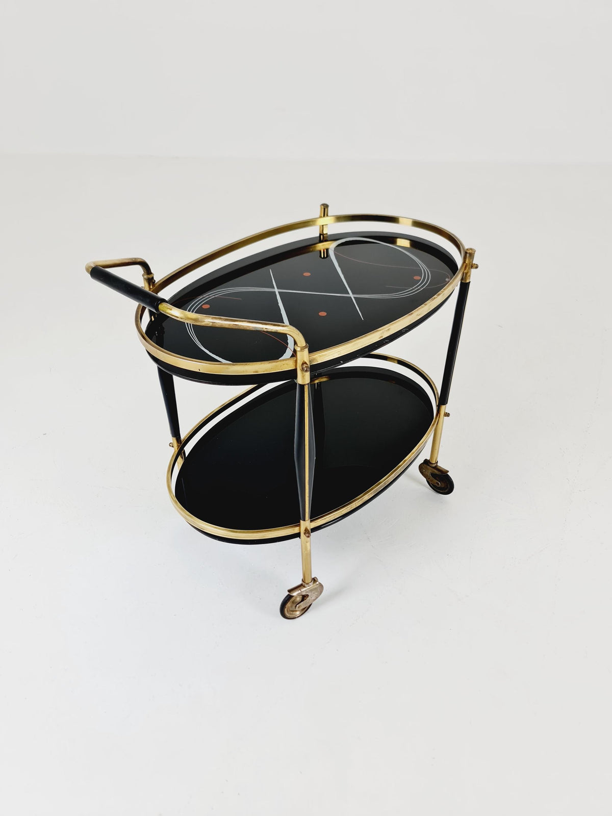 Rare Vintage Italian mid century trolley bar cart in Brass 1950s