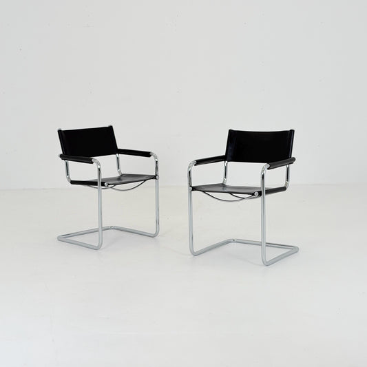 Set of 2 Mid-Century Bauhaus B34 Cantilever black Chairs by Mart Stam for Linea Fiam, Italy, 1980s
