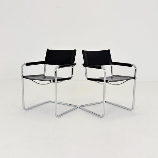 Set of 2 Mid-Century Bauhaus B34 Cantilever black Chairs by Mart Stam for Linea Fiam, Italy, 1980s