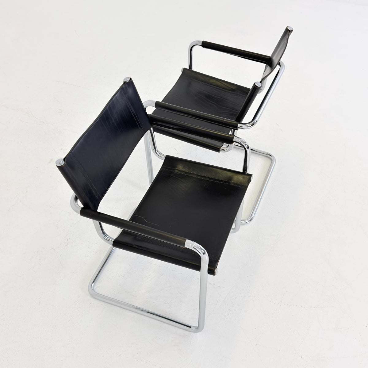 Set of 2 Mid-Century Bauhaus B34 Cantilever black Chairs by Mart Stam for Linea Fiam, Italy, 1980s