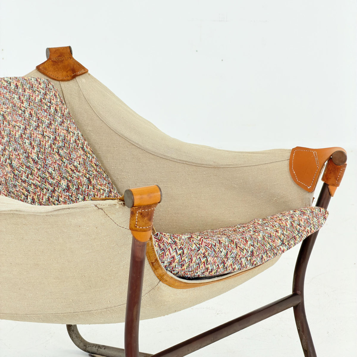 Mid Century Scandinavian Tormod Alnaes Trega Lounge Chair, 1970s Norwegian Design, Vintage Canvas & Vintage Zigzag Armchair,
