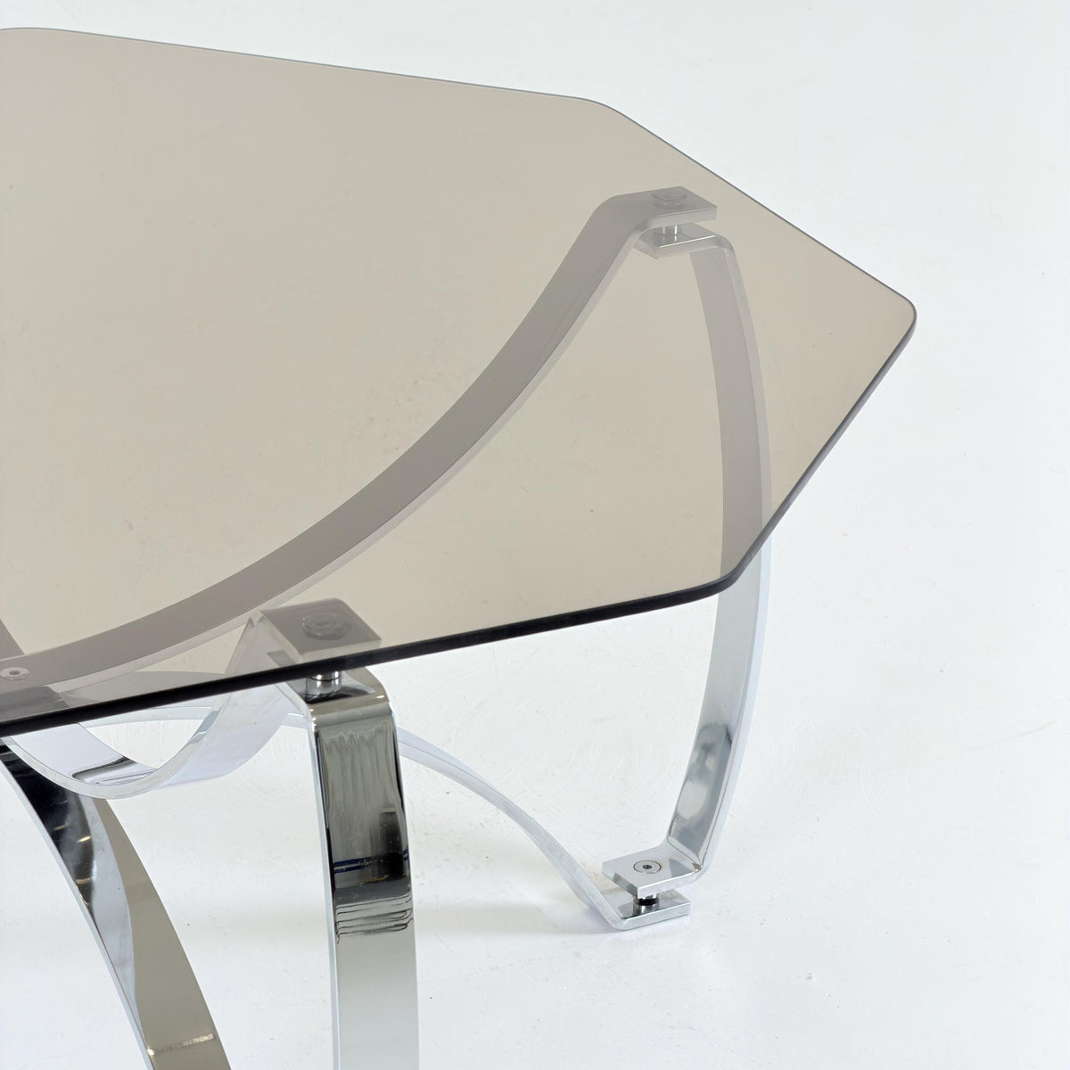 Rare Mid-Century Bauhaus Smoked Glass Coffee Table, Italian Chrome Sculptural Base, 1980s