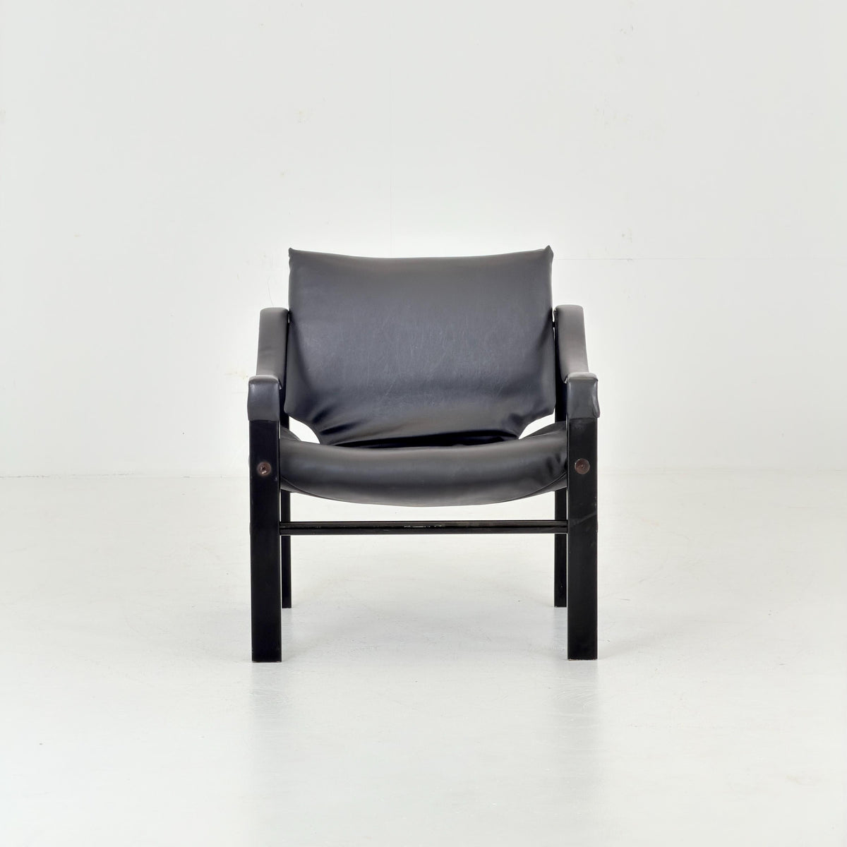 Mid century black edition leather Safari armchairs from Arkana by Maurice Burke, United Kingdom 1970s England