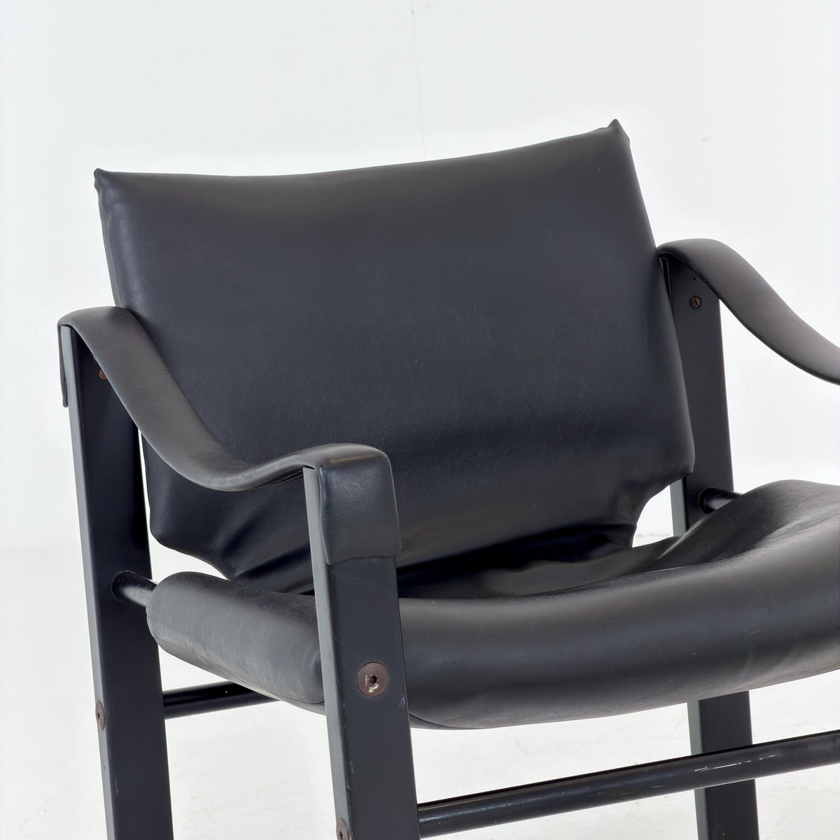 Mid century black edition leather Safari armchairs from Arkana by Maurice Burke, United Kingdom 1970s England