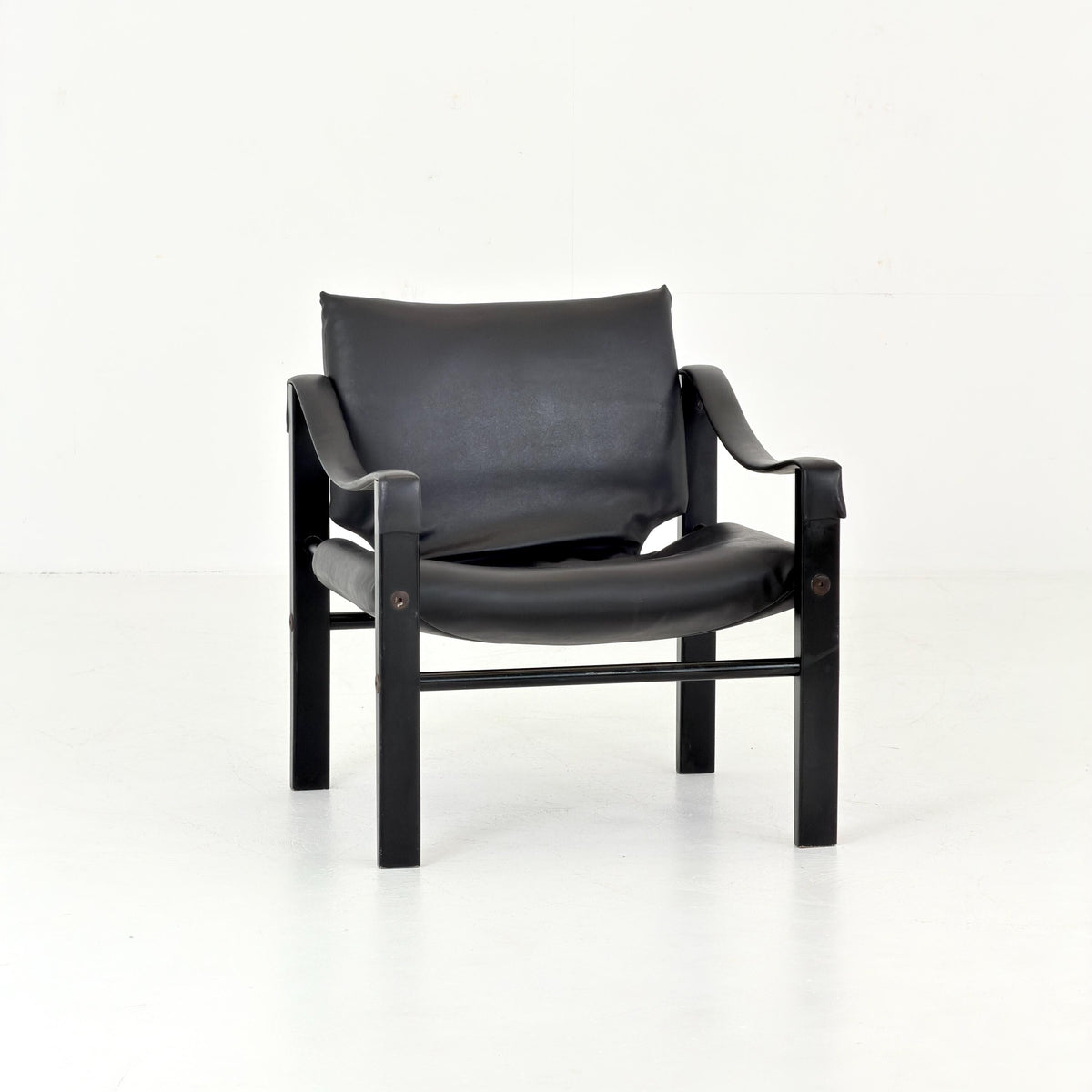 Mid century black edition leather Safari armchairs from Arkana by Maurice Burke, United Kingdom 1970s England