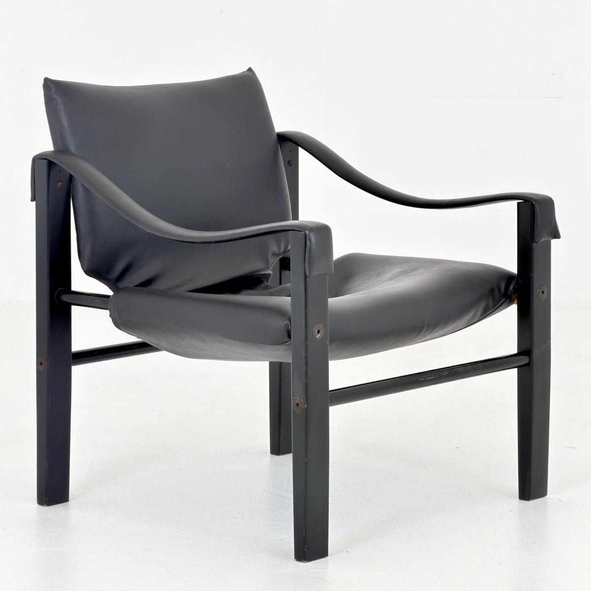 Mid century black edition leather Safari armchairs from Arkana by Maurice Burke, United Kingdom 1970s England
