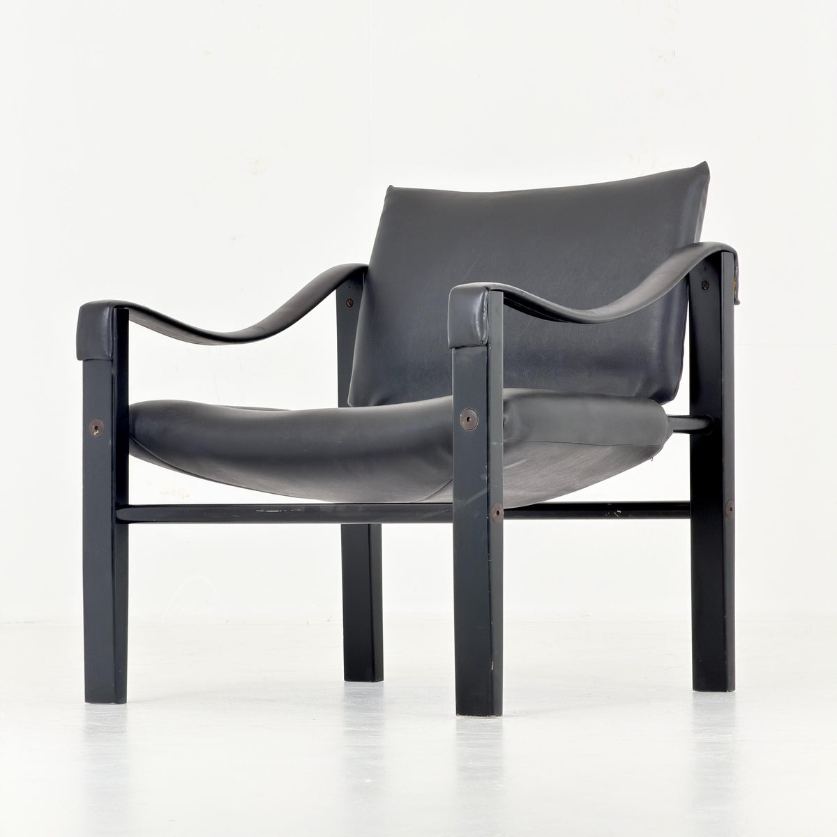 Mid century black edition leather Safari armchairs from Arkana by Maurice Burke, United Kingdom 1970s England