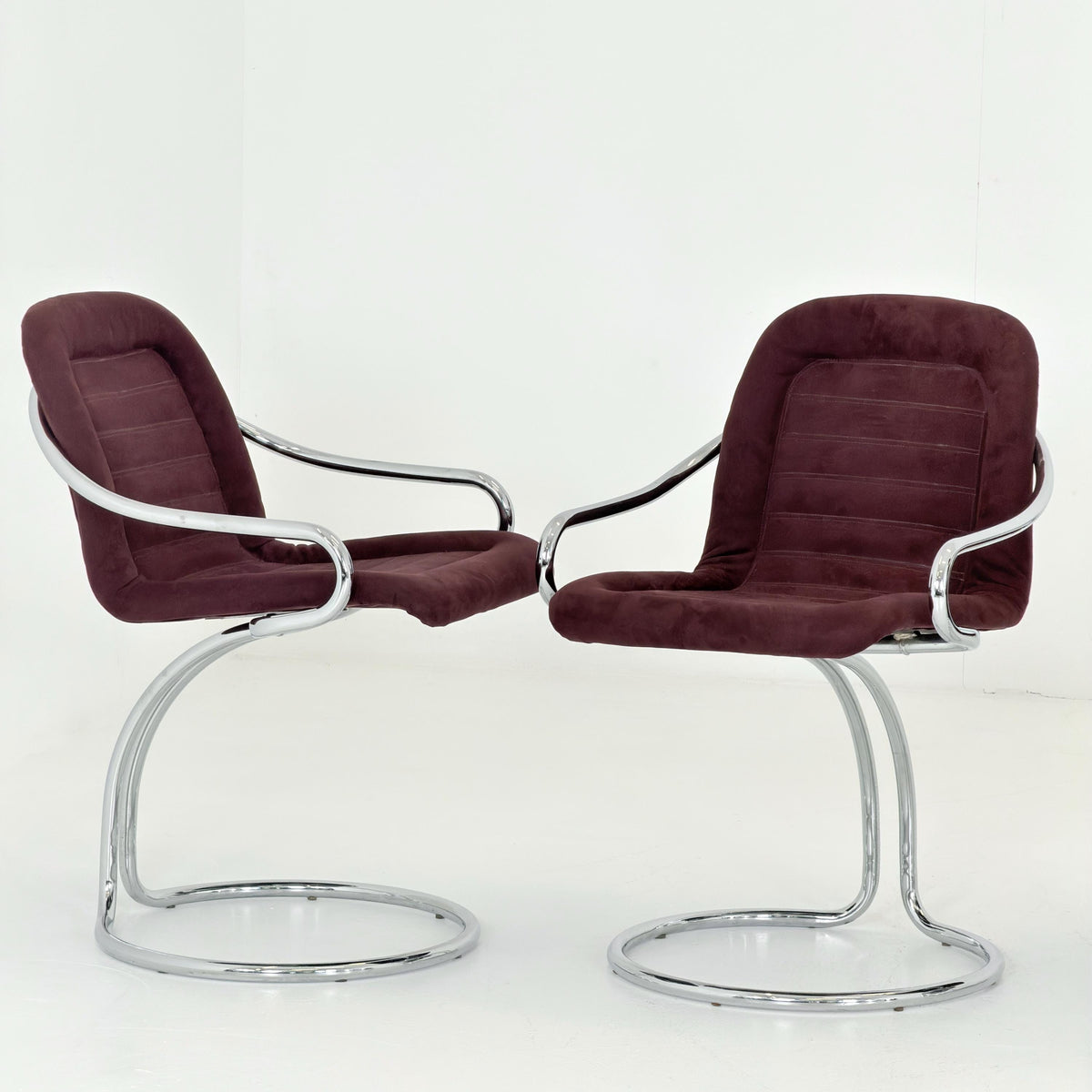 Set of 6 Mid century Cantilever Dining Chairs by Gastone Rinaldi Cantilever wine red – for RIMA Italy 1970s