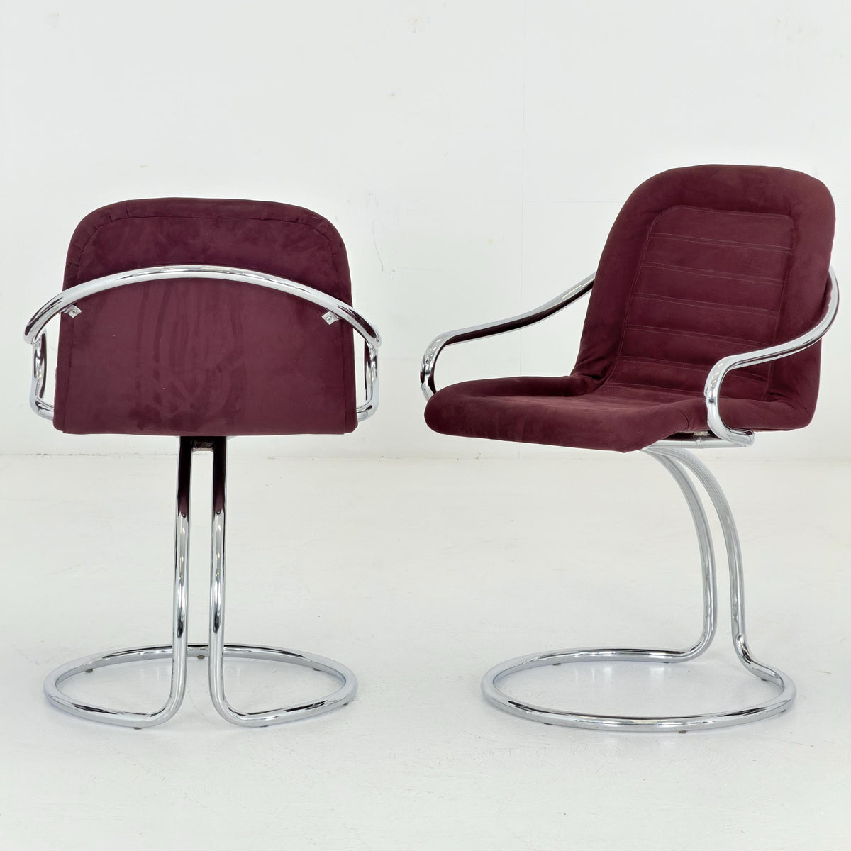 Set of 6 Mid century Cantilever Dining Chairs by Gastone Rinaldi Cantilever wine red – for RIMA Italy 1970s