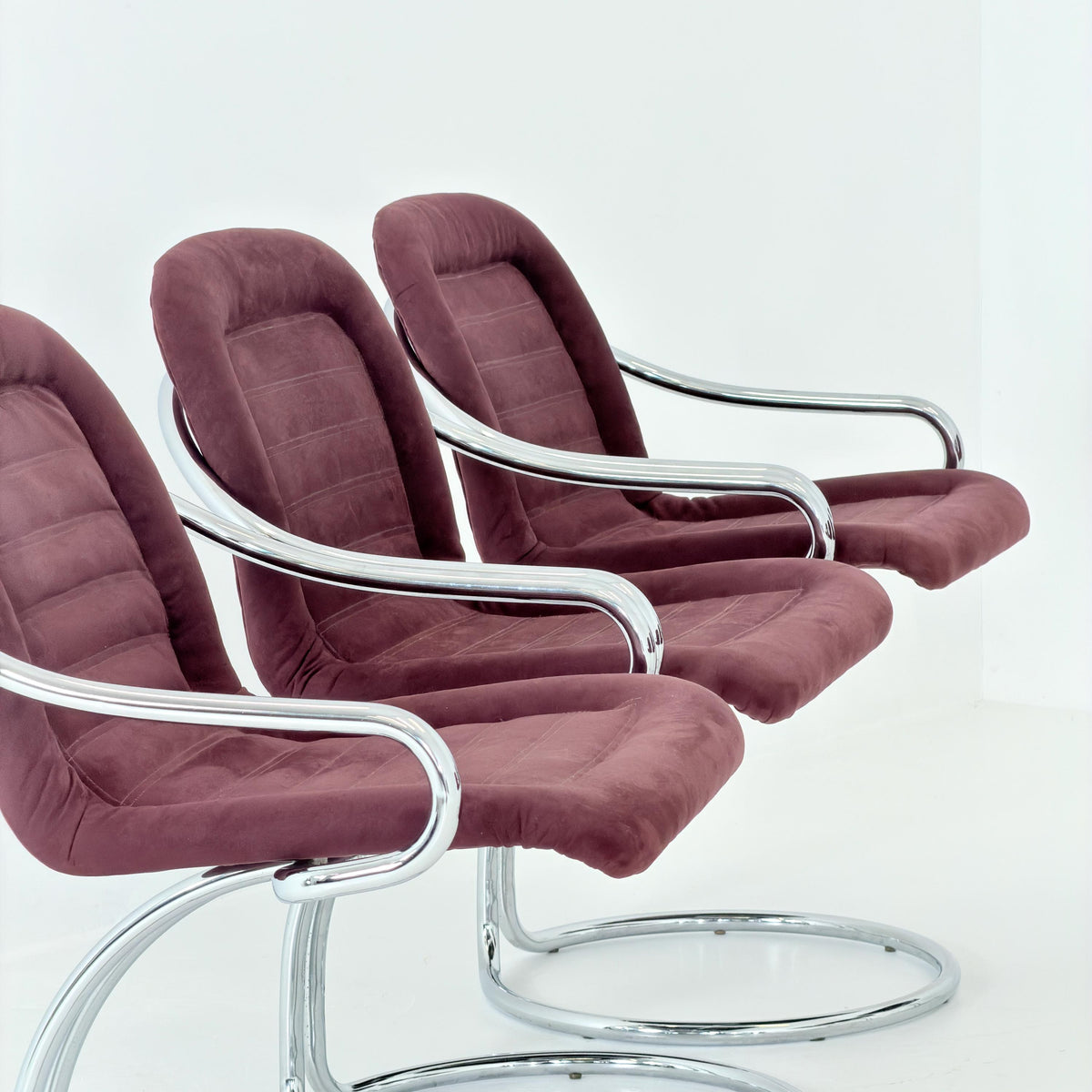 Set of 6 Mid century Cantilever Dining Chairs by Gastone Rinaldi Cantilever wine red – for RIMA Italy 1970s
