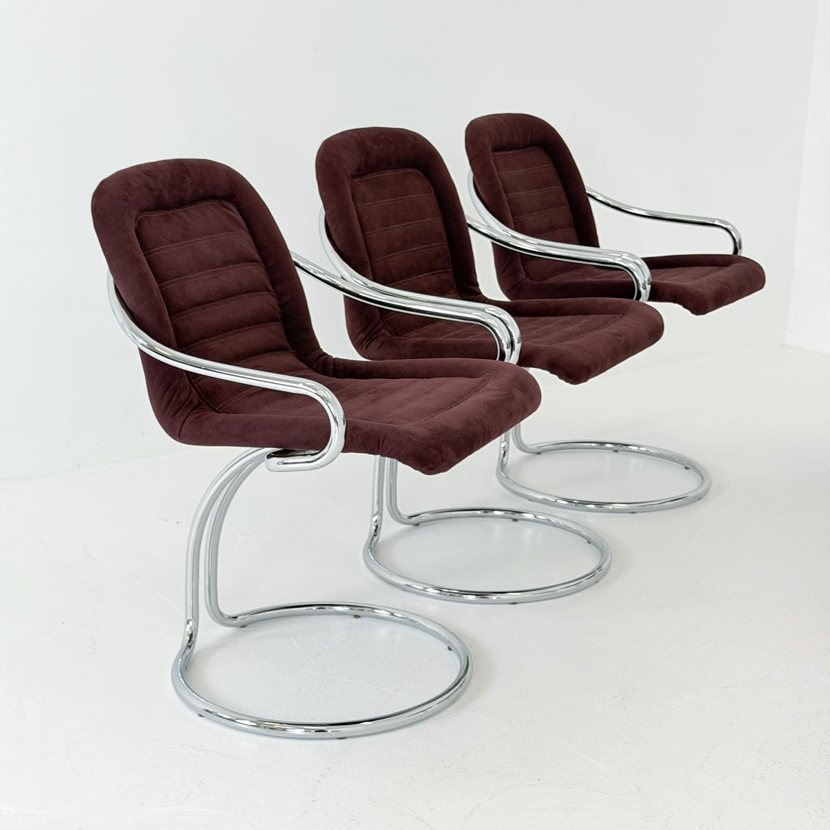 Set of 6 Mid century Cantilever Dining Chairs by Gastone Rinaldi Cantilever wine red – for RIMA Italy 1970s