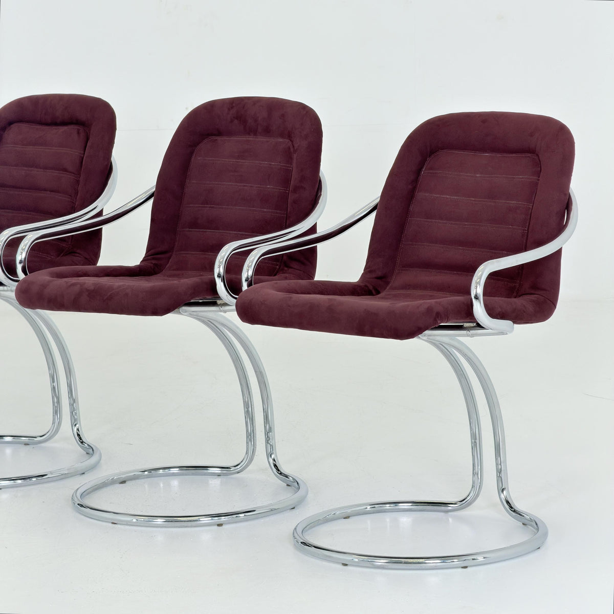 Set of 6 Mid century Cantilever Dining Chairs by Gastone Rinaldi Cantilever wine red – for RIMA Italy 1970s