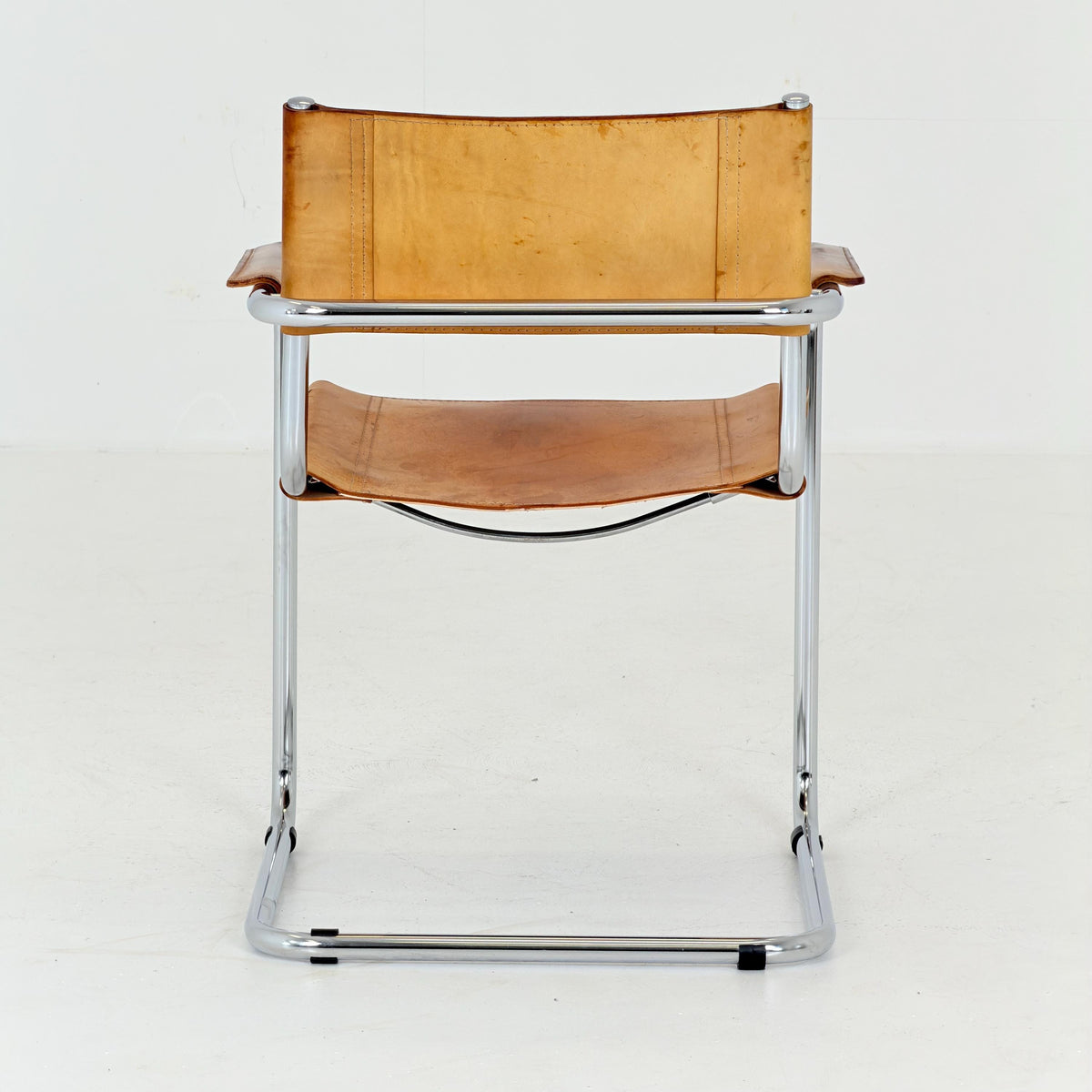 Mid Century S34 Cognac Leather Armchair by Mart Stam, Bauhaus Chrome Chair, Italy 1980s
