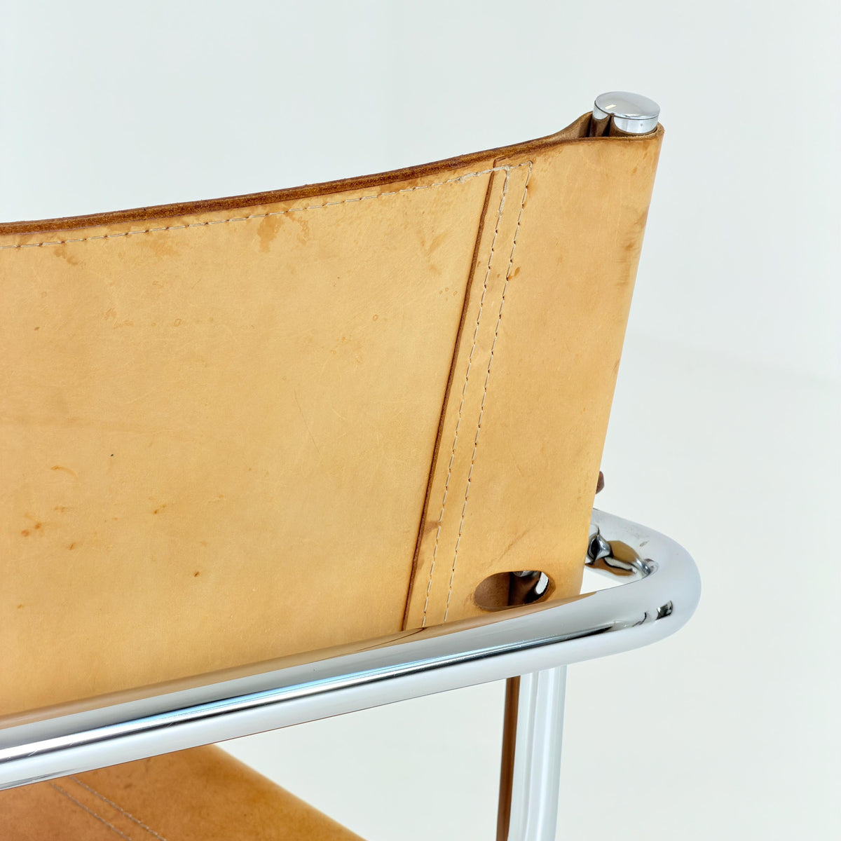Mid Century S34 Cognac Leather Armchair by Mart Stam, Bauhaus Chrome Chair, Italy 1980s