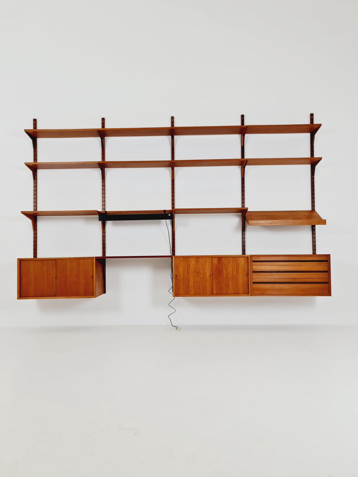 Big Mid century Danish Teak Wall Unit with 3 cabinets with show case by Poul Cadovius for Cado, Denmark, 1960s