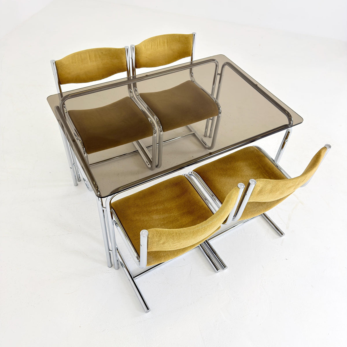 Mid Century Smoked Glass Dining Table by Huwa-Spiegel Parsol, West Germany 1970s