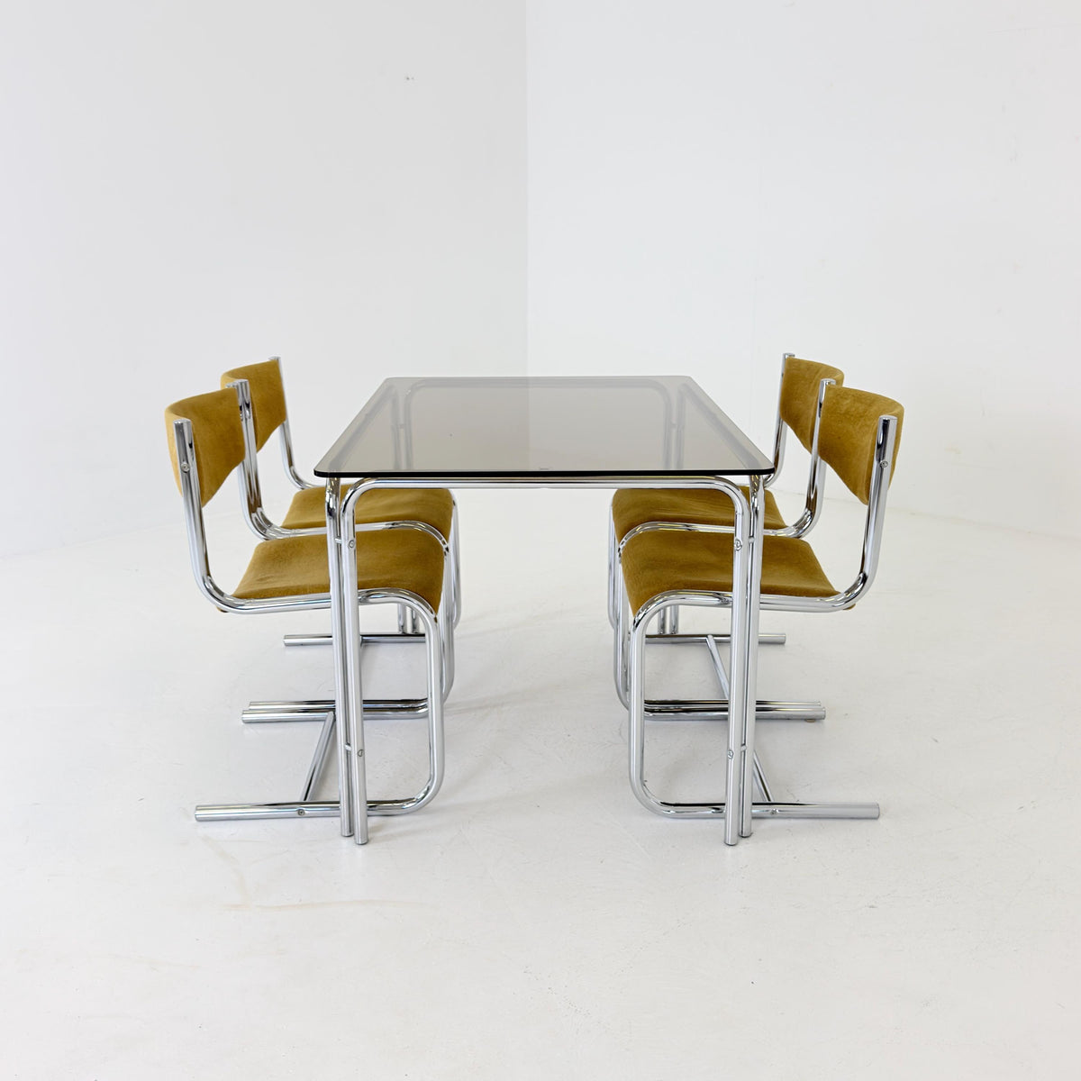 Mid Century Dining Set, Table & 4 Cantilever Chairs, Huwa-Spiegel Parsol 1980s Germany