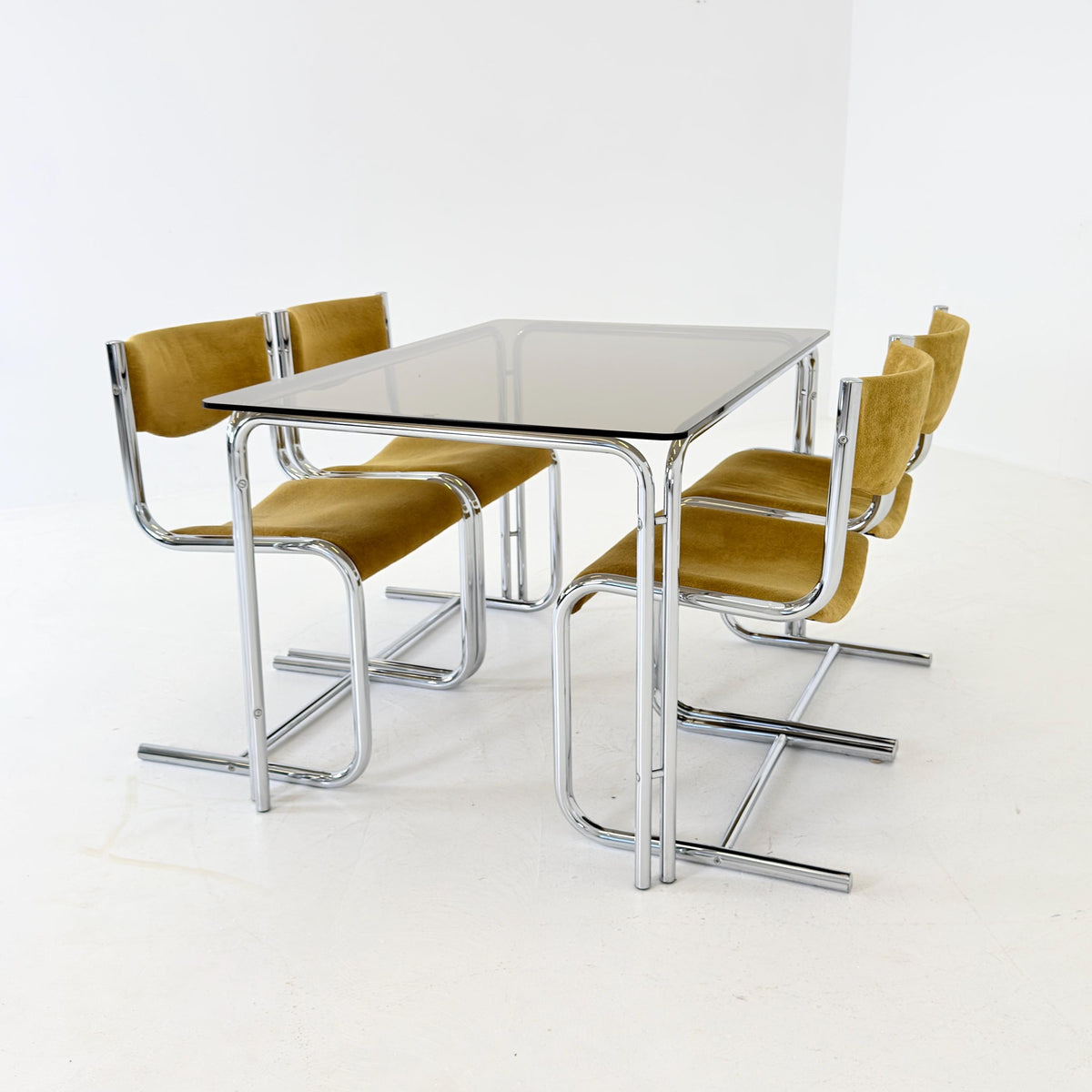 Mid Century Dining Set, Table & 4 Cantilever Chairs, Huwa-Spiegel Parsol 1980s Germany
