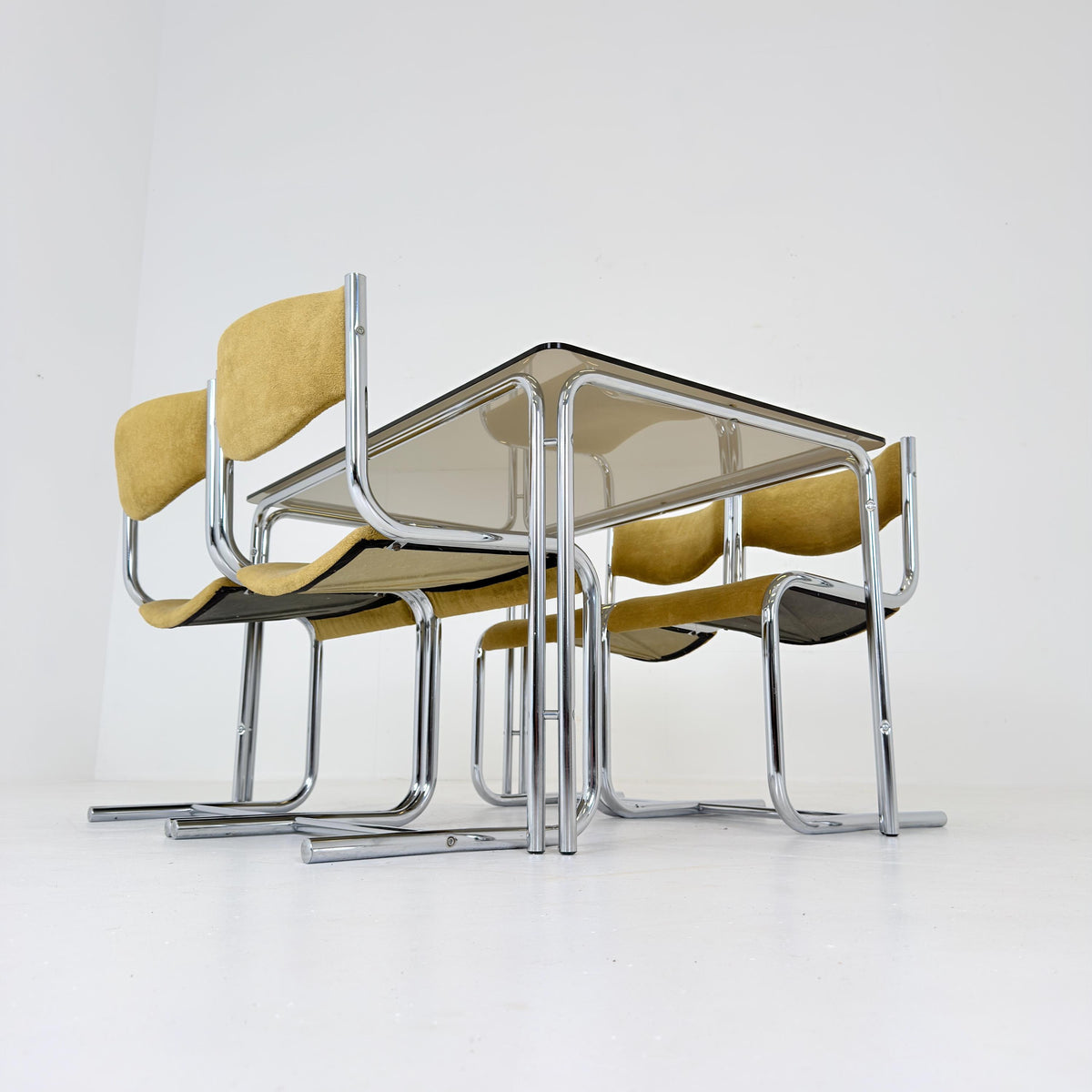 Mid Century Dining Set, Table & 4 Cantilever Chairs, Huwa-Spiegel Parsol 1980s Germany