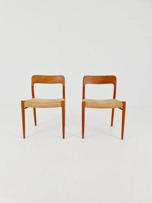 Mid Century Danish Teak Dining Chair Niels O.Moller, 1960s model 75 Set of 2