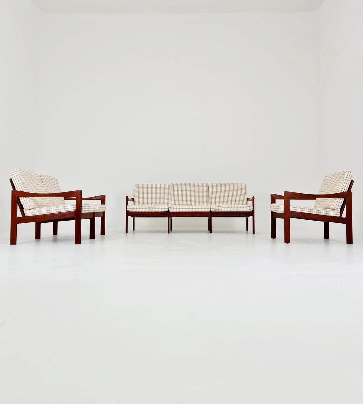 Mid century Set of 2 Sofas and Lounge chair by Illum Wikkeslo Eilersen in solid teak, 1960s,